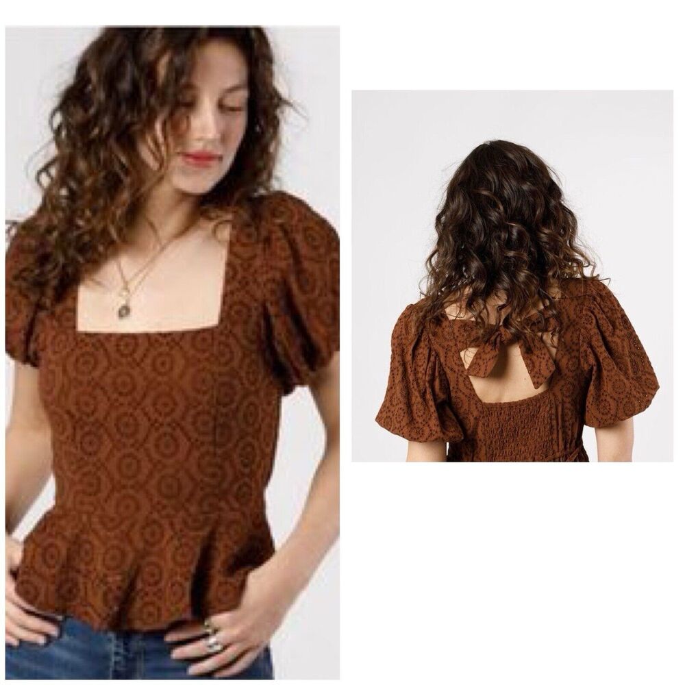 Band of the Free Women’s Eyelet Palmer Top Walnut, Size S NWT
